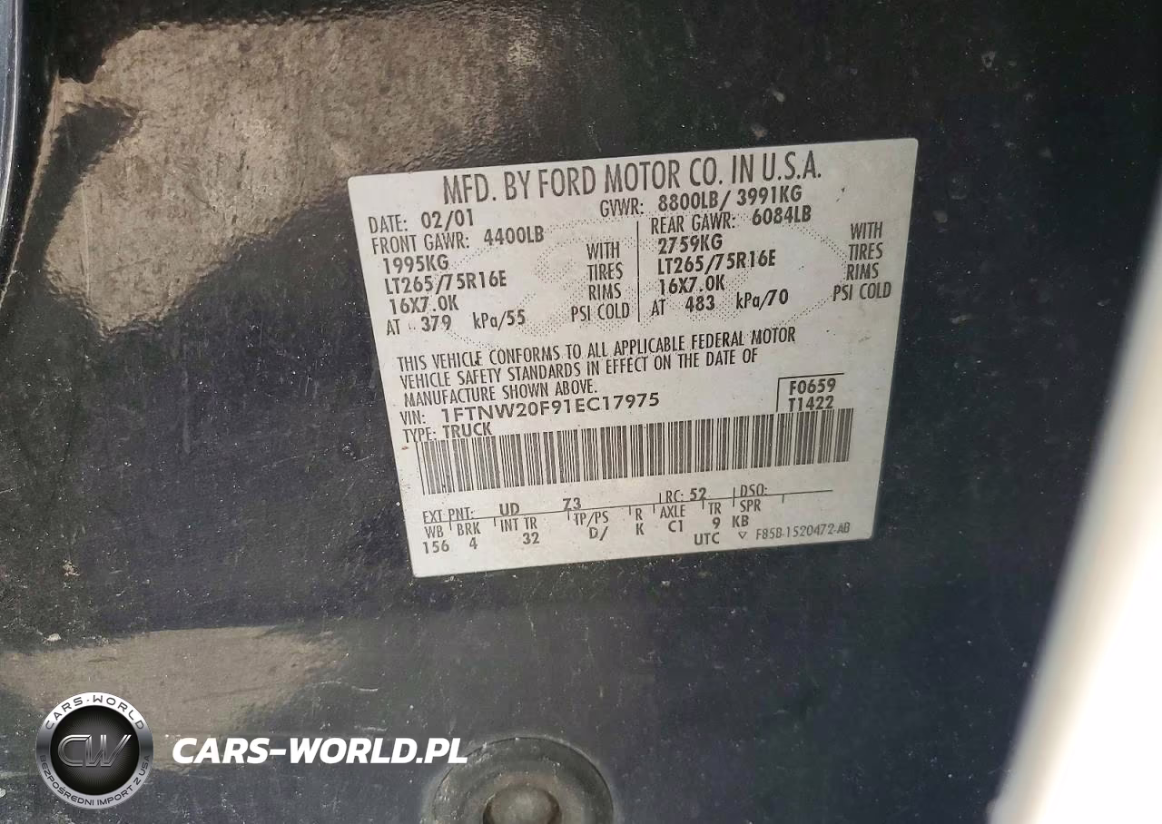2001 Ford F250 Super Duty VIN:1FTNW20F91EC17975 - 13