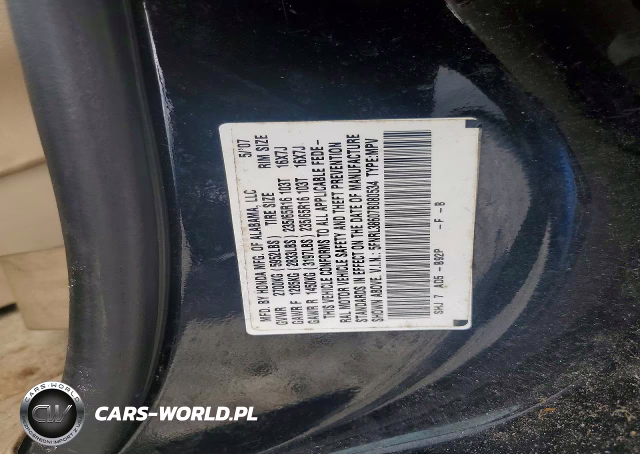 2007 Honda Odyssey Exl VIN:5FNRL38607B080534 - 12