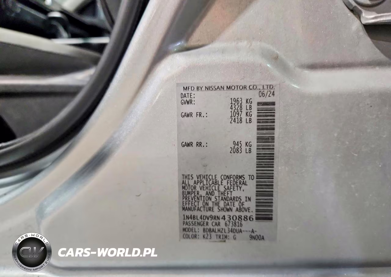 2024 Nissan Altima Sv VIN:1N4BL4DV9RN430886 - 12