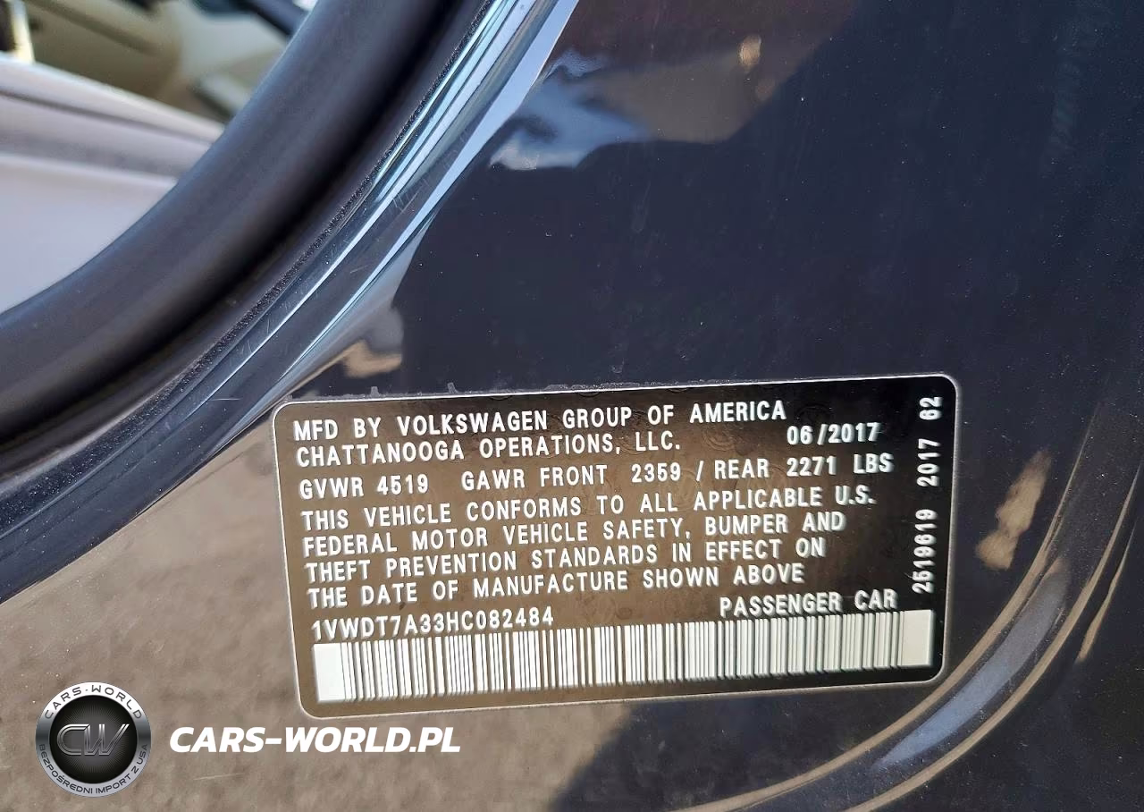 2017 Volkswagen Passat S Automatic VIN:1VWDT7A33HC082484 - 13