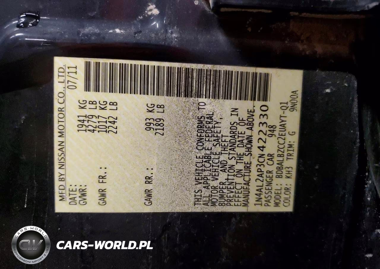 2012 Nissan Altima VIN:1N4AL2AP3CN422330 - 12