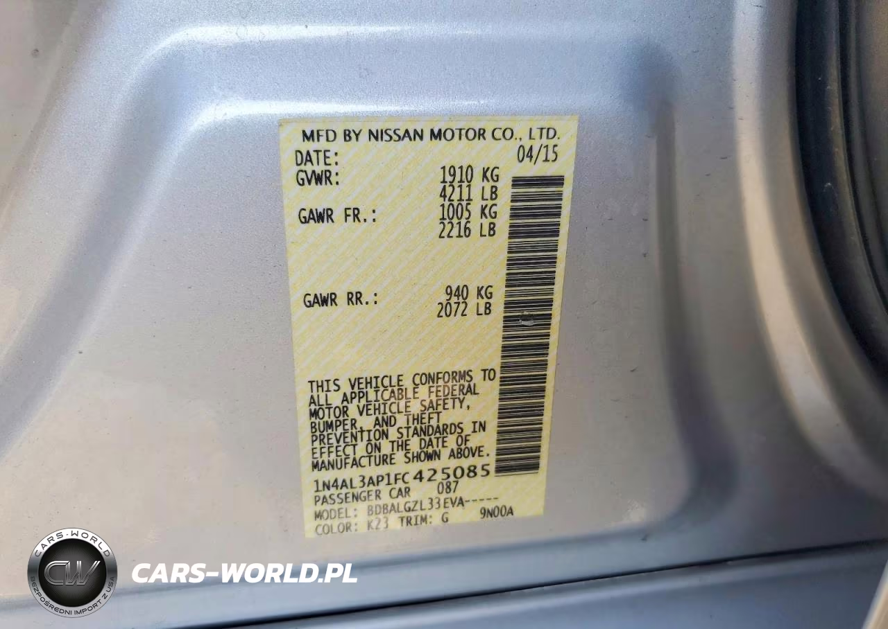 2015 Nissan Altima 2.5 S VIN:1N4AL3AP1FC425085 - 12