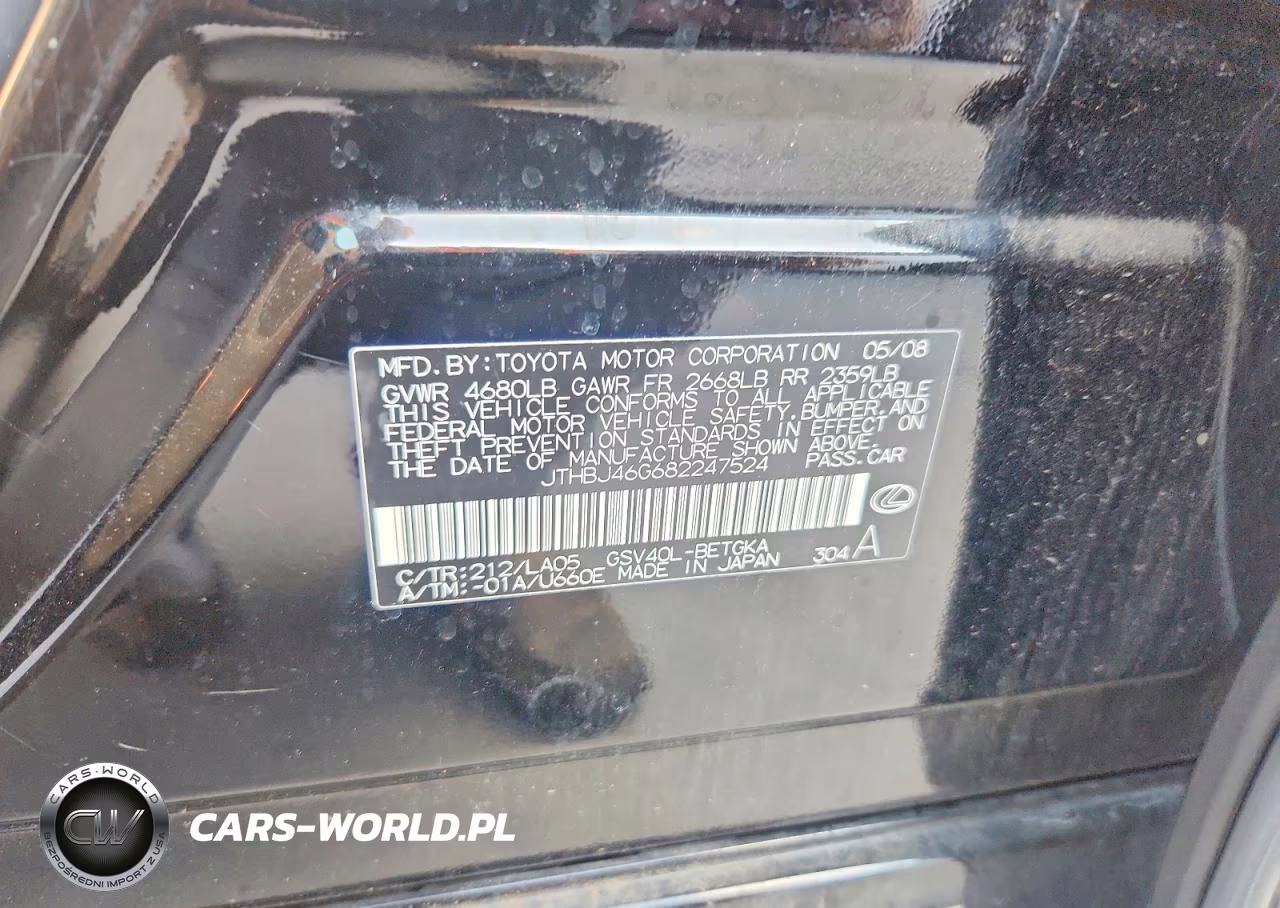 2008 Lexus Es 350 VIN:JTHBJ46G682247524 - 12