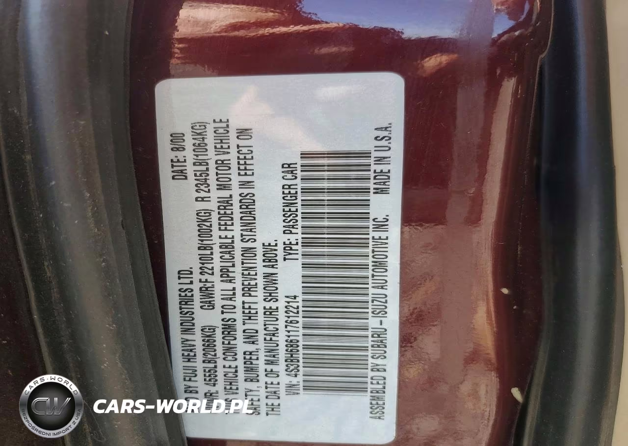 2001 Subaru Legacy Outback Limited VIN:4S3BH686117612214 - 12