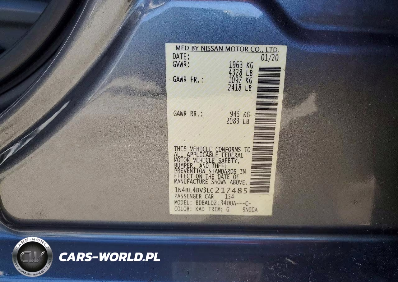 2020 Nissan Altima S VIN:1N4BL4BV3LC217485 - 12