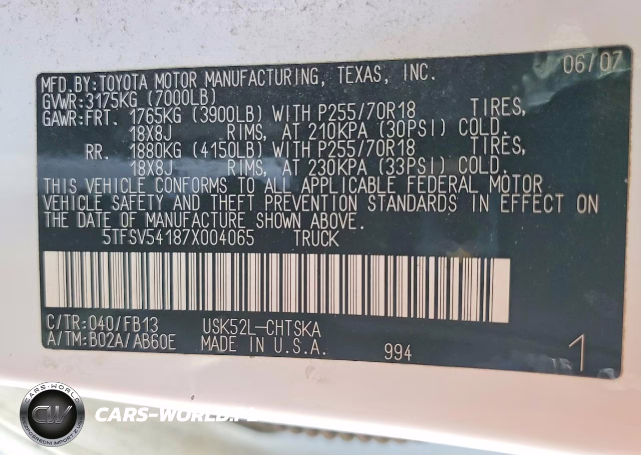 2007 Toyota Tundra Double Cab Sr5 VIN:5TFSV54187X004065 - 12