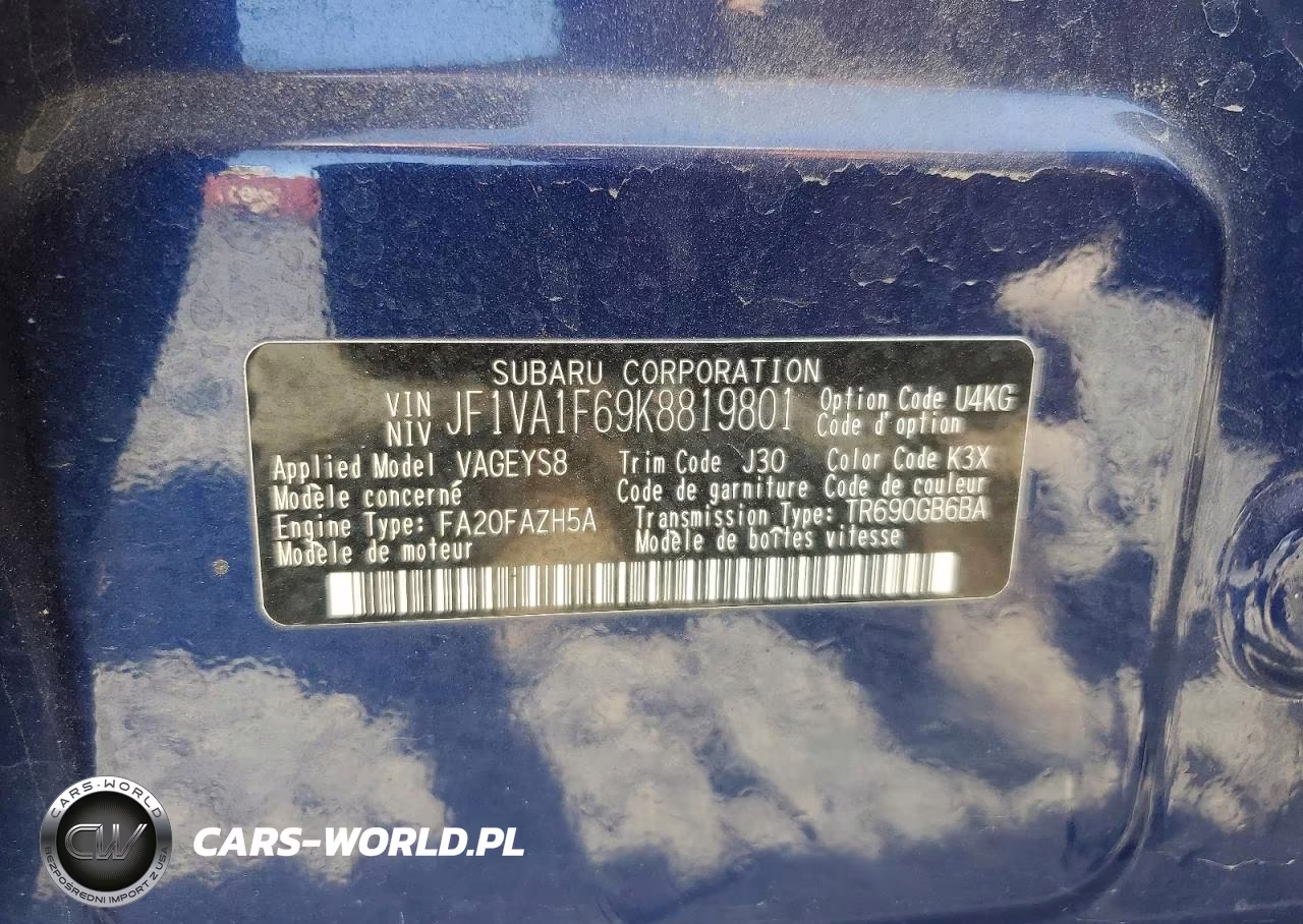 2019 Subaru Wrx Premium VIN:JF1VA1F69K8819801 - 12