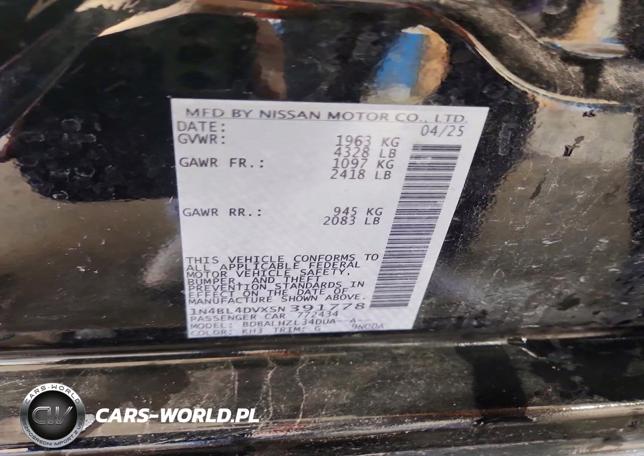 2025 Nissan Altima Sv VIN:1N4BL4DVXSN391778 - 12