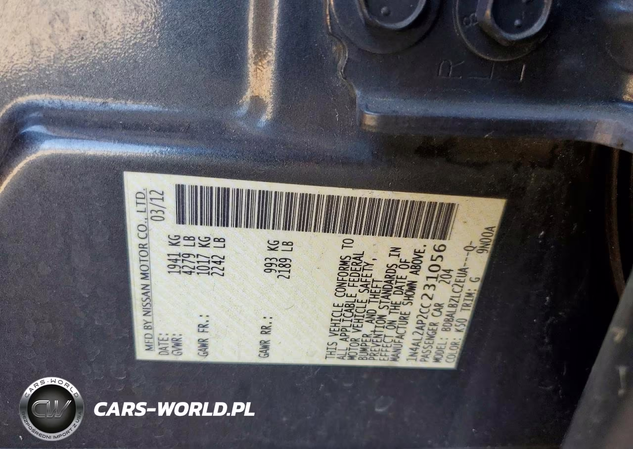 2012 Nissan Altima 2.5 VIN:1N4AL2AP2CC231056 - 12