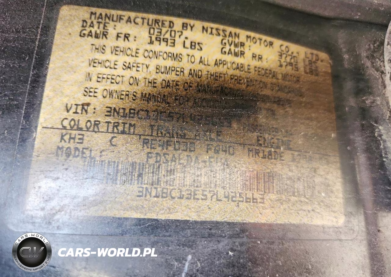 2007 Nissan Versa 1.8 S VIN:3N1BC13E57L425663 - 14