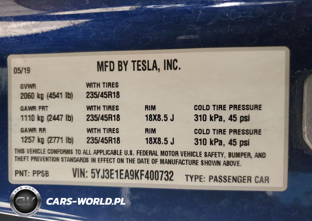 2019 Tesla Model 3 VIN:5YJ3E1EA9KF400732 - 12