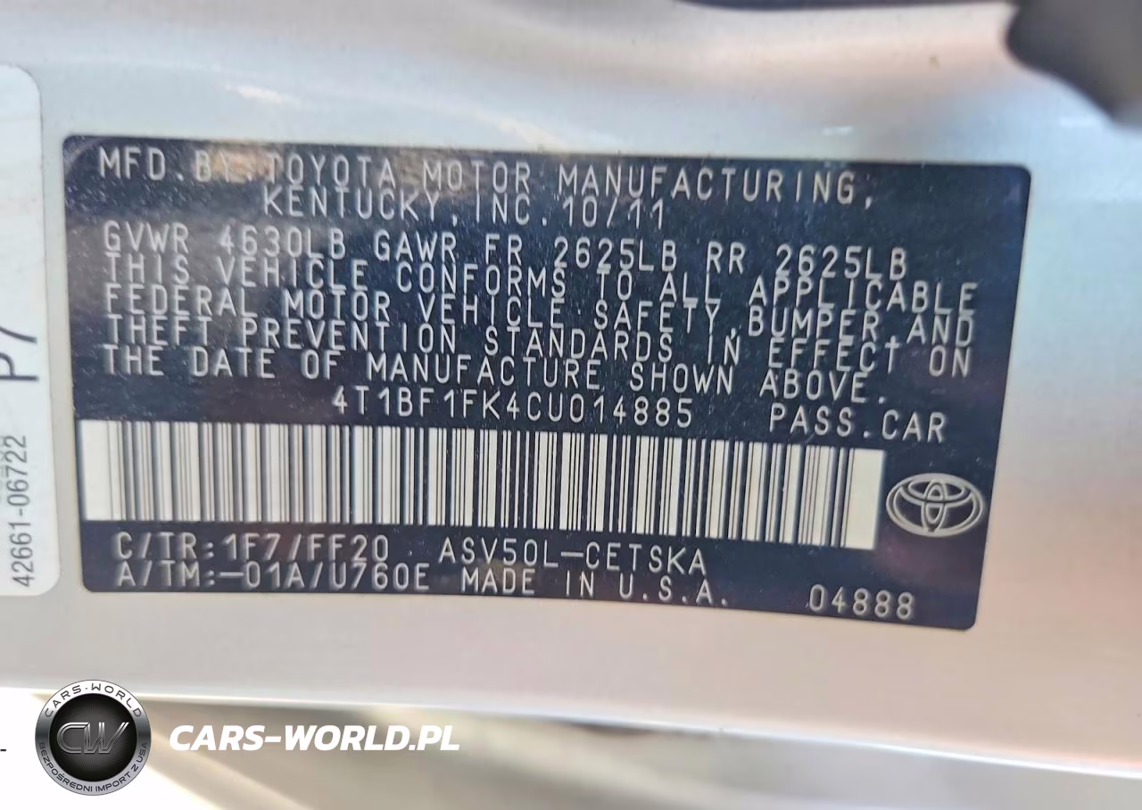2012 Toyota Camry Se VIN:4T1BF1FK4CU014885 - 12