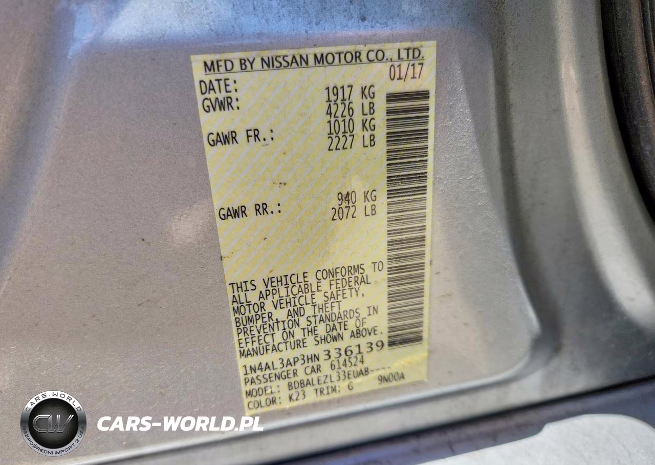 2017 Nissan Altima 2.5 S VIN:1N4AL3AP3HN336139 - 13