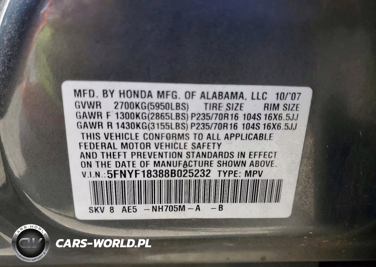 2008 Honda Pilot Se VIN:5FNYF18388B025232 - 13