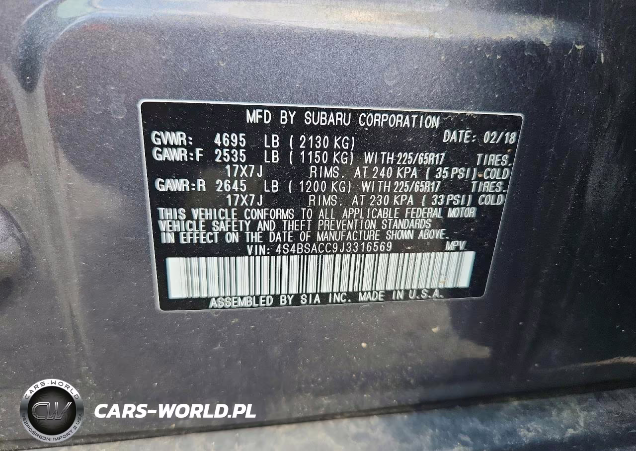 2018 Subaru Outback 2.5I Premium VIN:4S4BSACC9J3316569 - 12