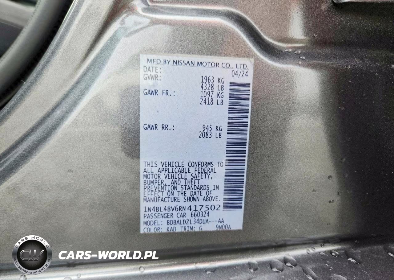 2024 Nissan Altima S VIN:1N4BL4BV6RN417502 - 12