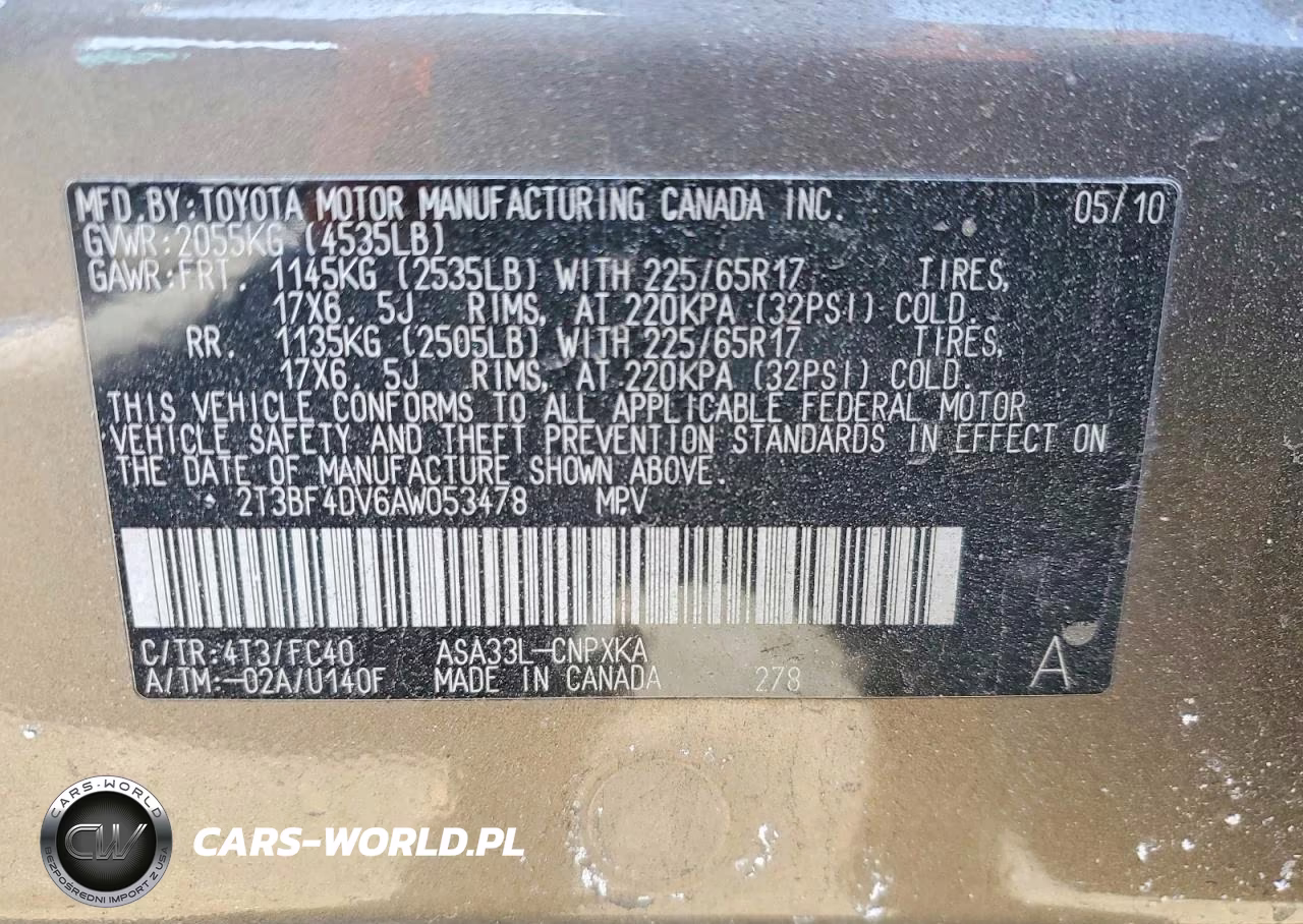 2010 Toyota Rav4 Base VIN:2T3BF4DV6AW053478 - 13