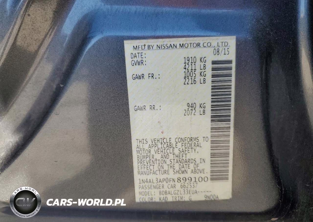 2015 Nissan Altima 2.5 VIN:1N4AL3AP0FN899100 - 13