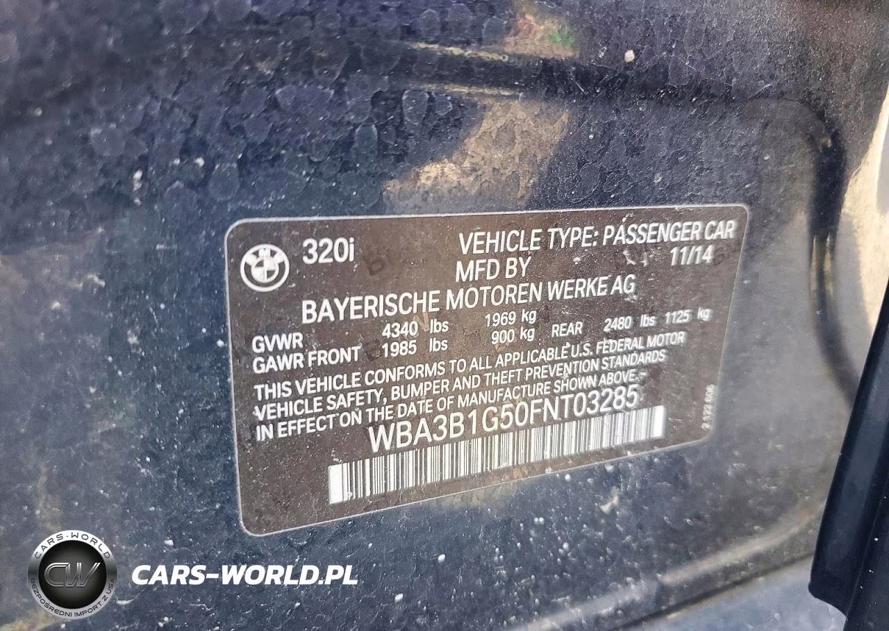 2015 BMW 320 I VIN:WBA3B1G50FNT03285 - 12