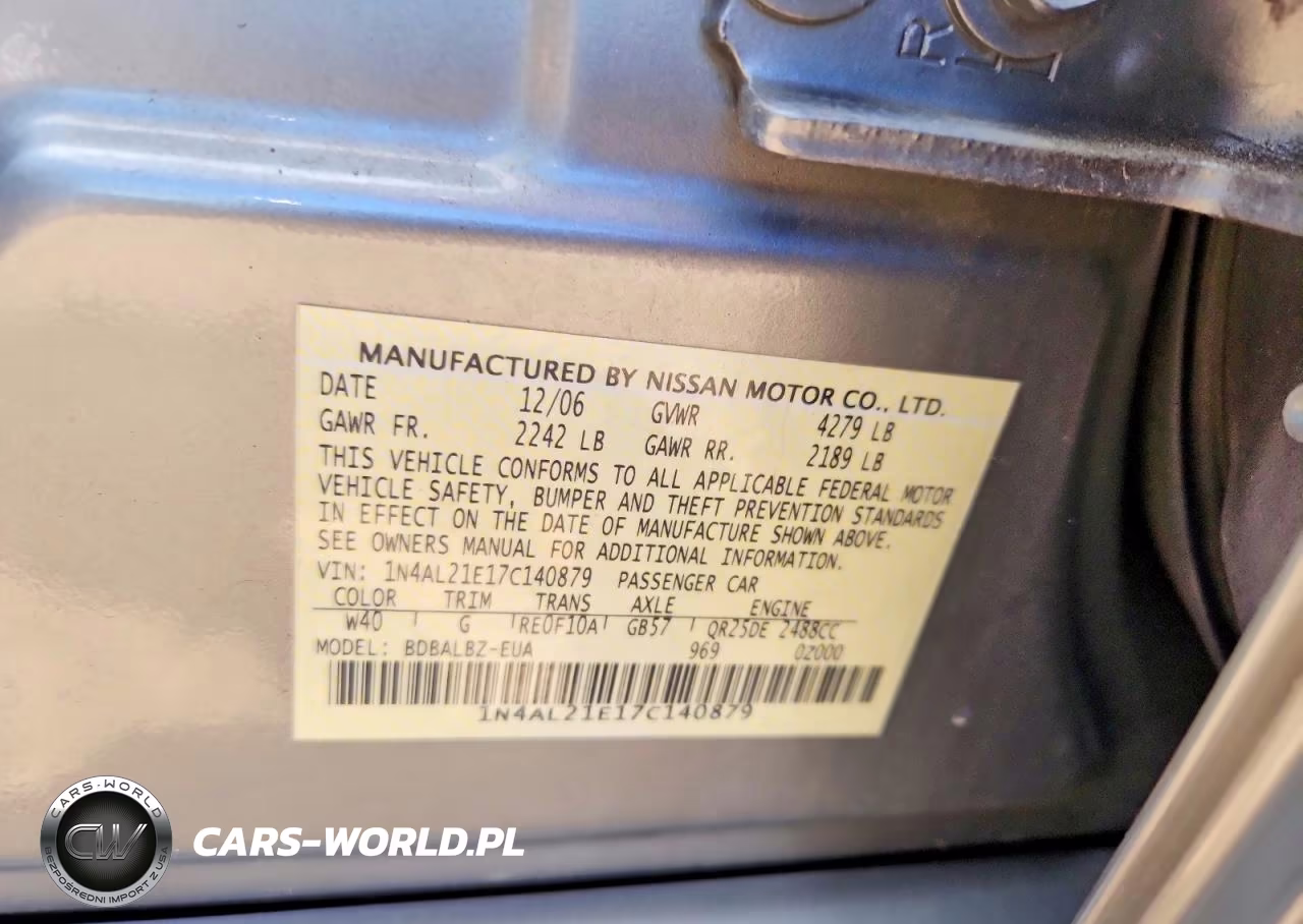 2007 Nissan Altima 2.5 VIN:1N4AL21E17C140879 - 12