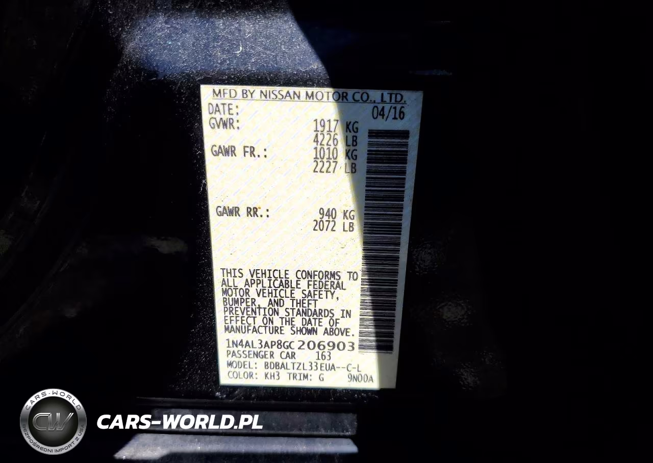 2016 Nissan Altima 2.5 Sl VIN:1N4AL3AP8GC206903 - 12