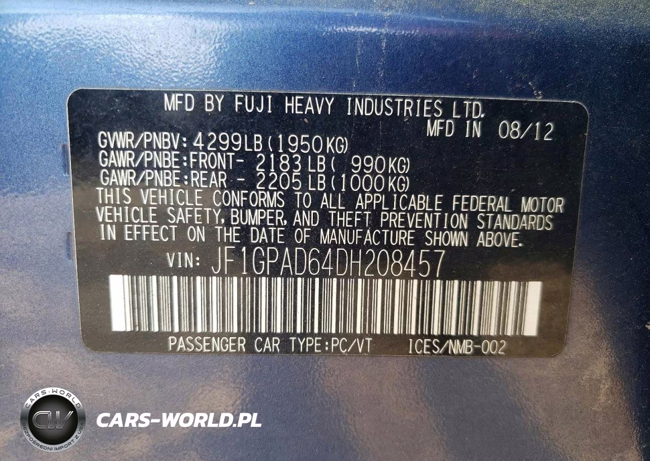 2013 Subaru Impreza Premium VIN:JF1GPAD64DH208457 - 13