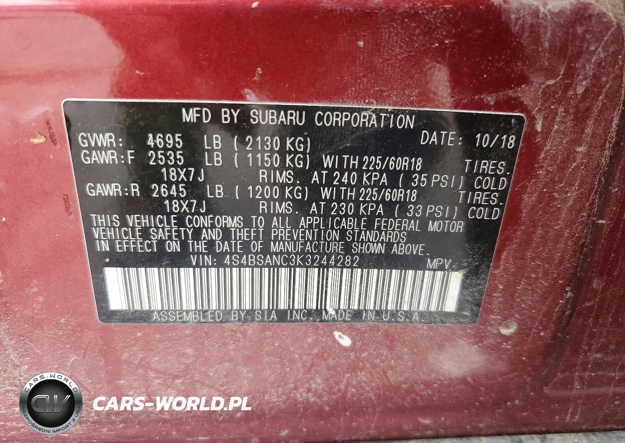 2019 Subaru Outback 2.5I Limited VIN:4S4BSANC3K3244282 - 14