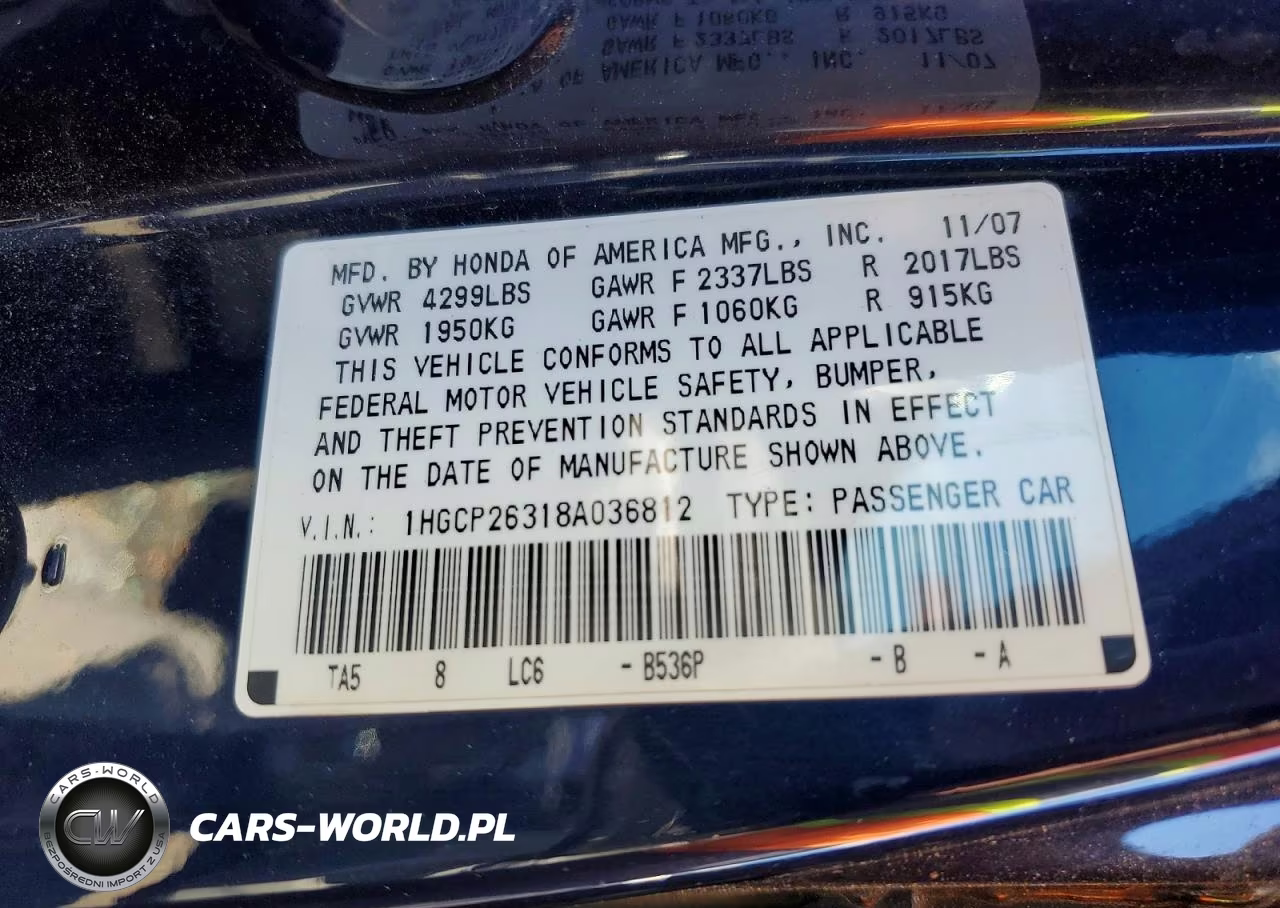 2008 Honda Accord Lx VIN:1HGCP26318A036812 - 12