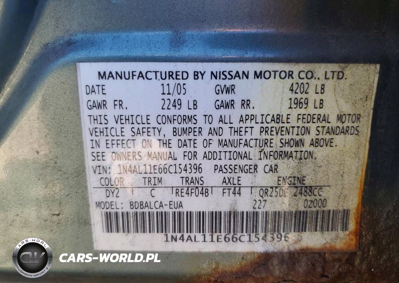 2006 Nissan Altima 2.5 S VIN:1N4AL11E66C154396 - 12