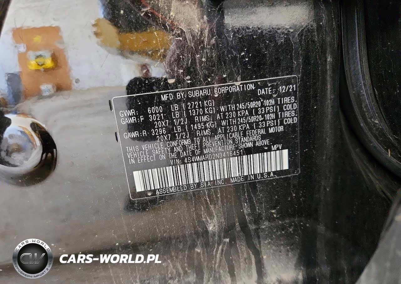 2022 Subaru Ascent Touring VIN:4S4WMARD2N3416451 - 13