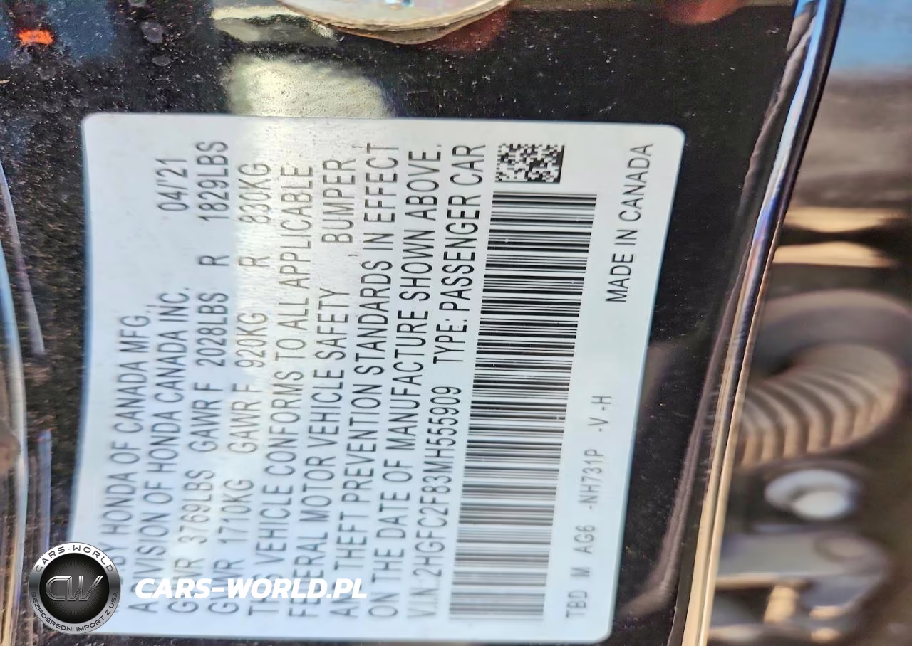 2021 Honda Civic Sport VIN:2HGFC2F83MH555909 - 12