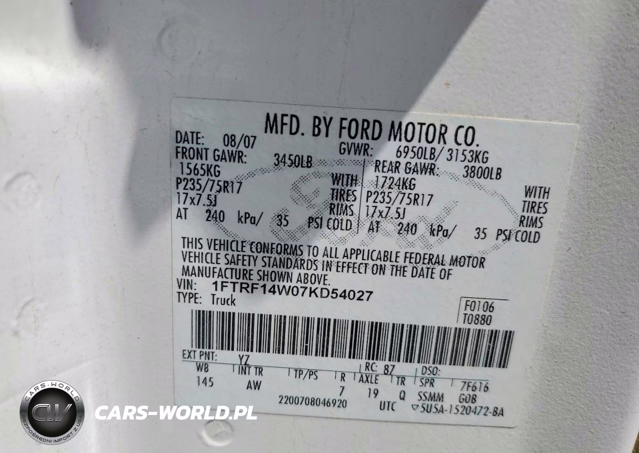 2007 Ford F150 VIN:1FTRF14W07KD54027 - 12