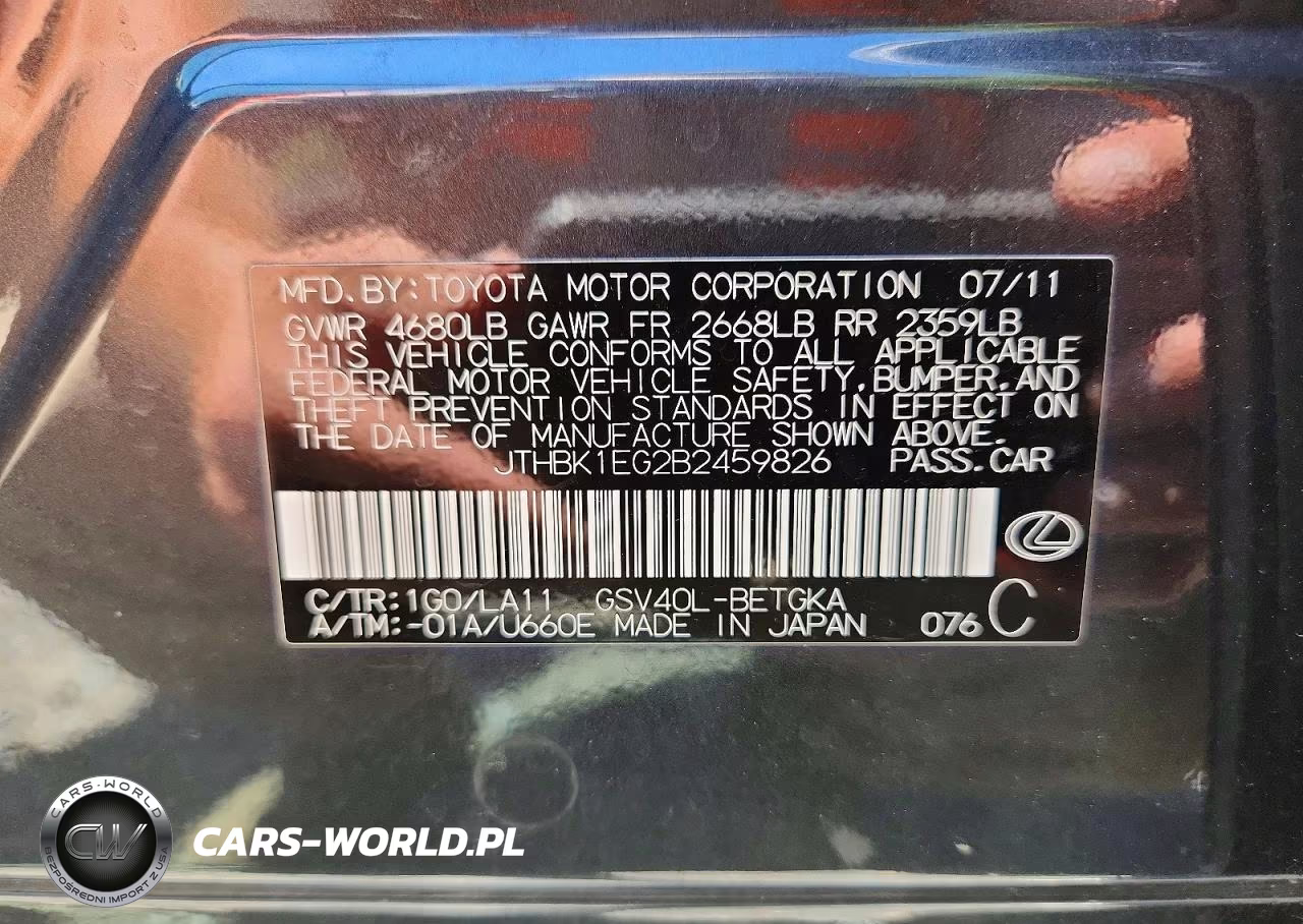 2011 Lexus Es 350 VIN:JTHBK1EG2B2459826 - 12