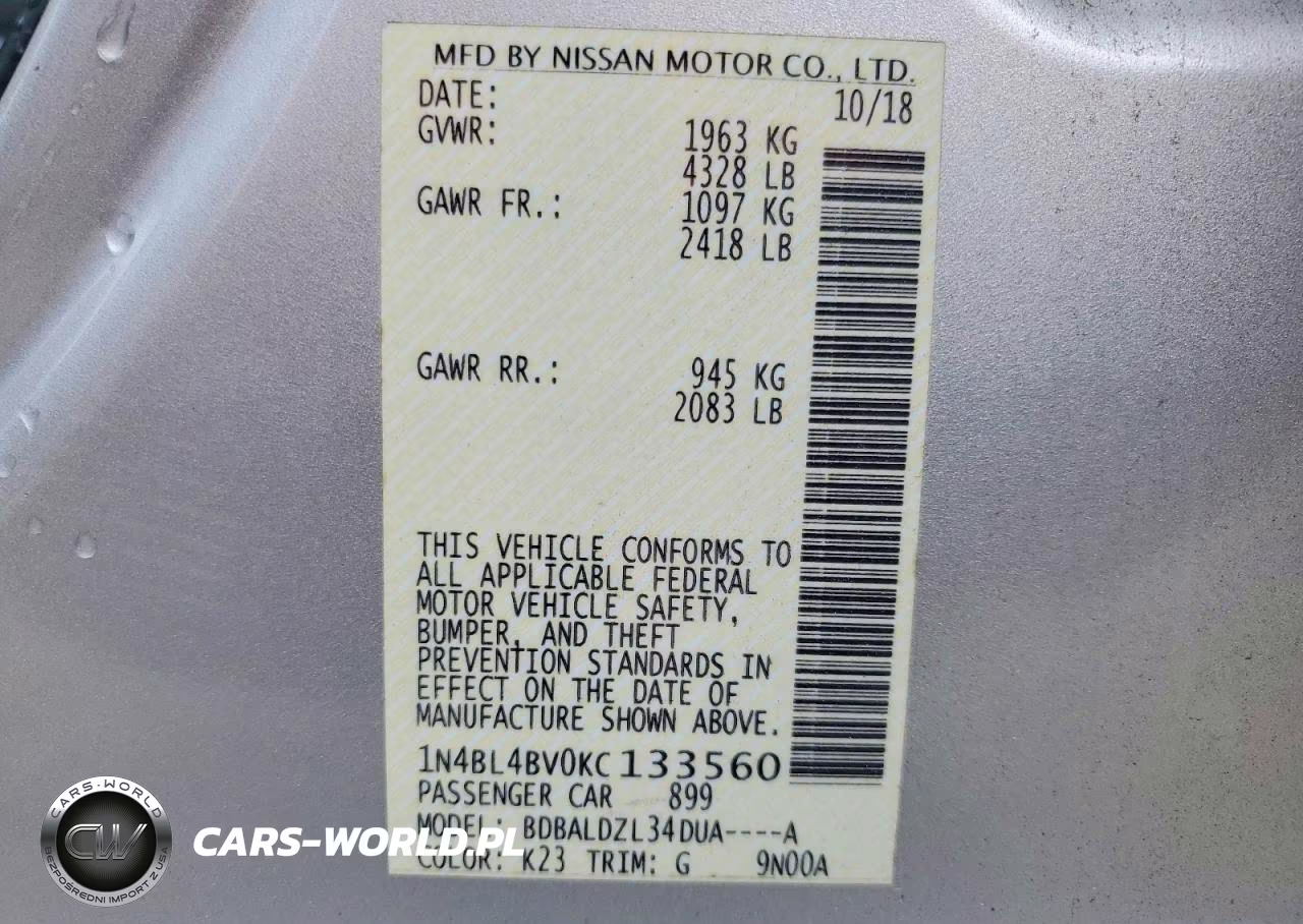 2019 Nissan Altima S VIN:1N4BL4BV0KC133560 - 13