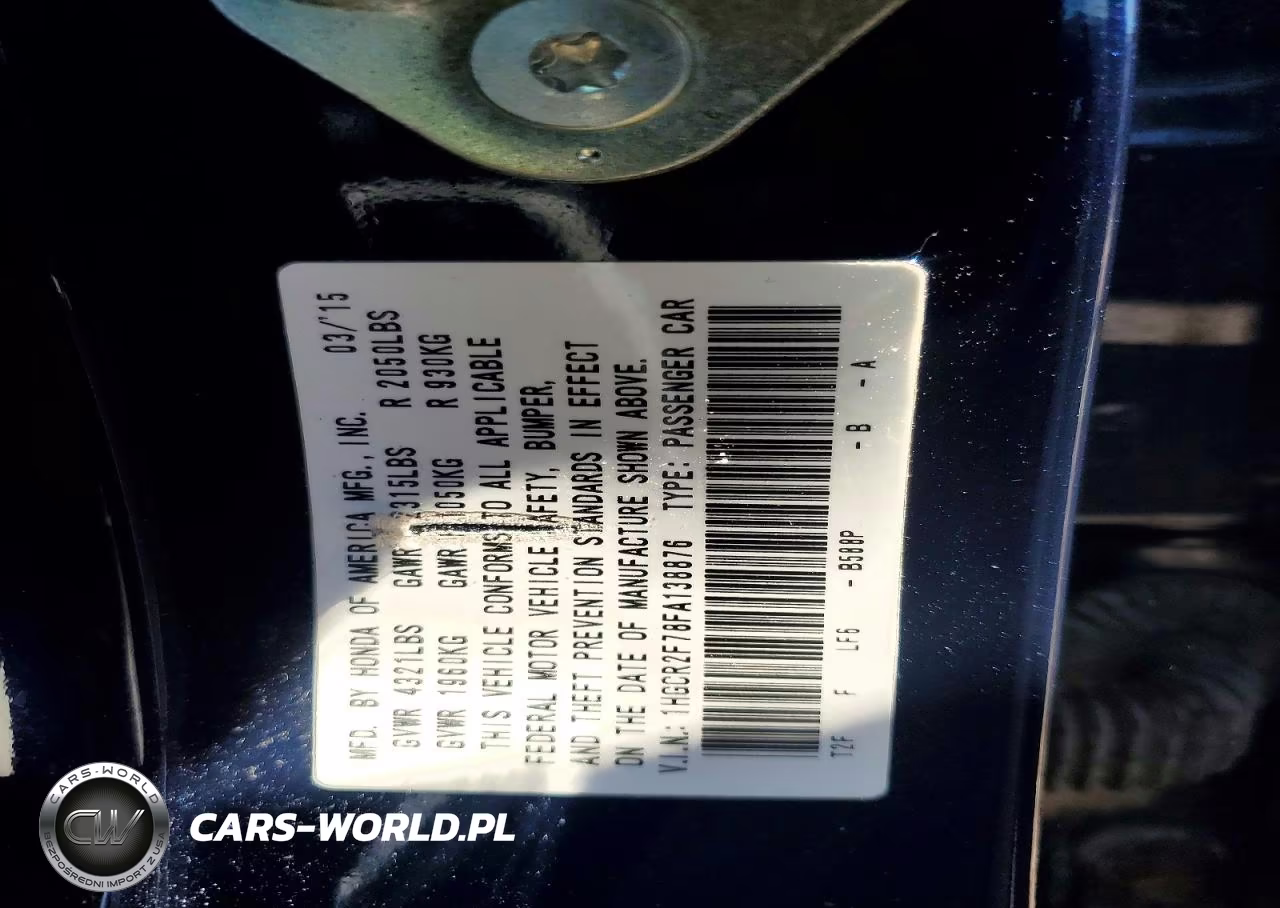2015 Honda Accord Ex VIN:1HGCR2F78FA138876 - 12
