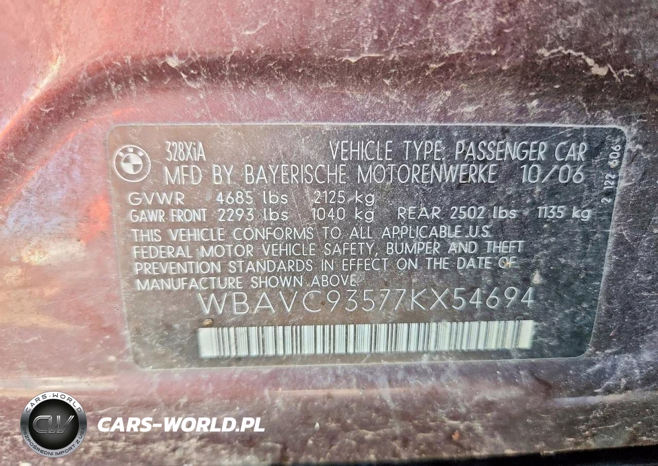 2007 BMW 328 Xi VIN:WBAVC93577KX54694 - 12