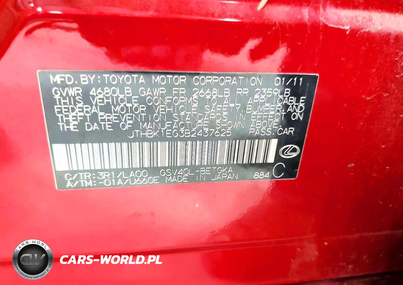 2011 Lexus Es 350 VIN:JTHBK1EG3B2437625 - 12