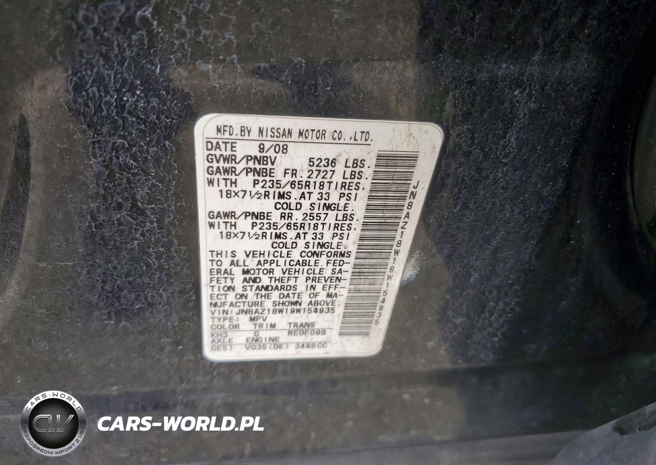 2009 Nissan Murano S VIN:JN8AZ18W19W154935 - 13