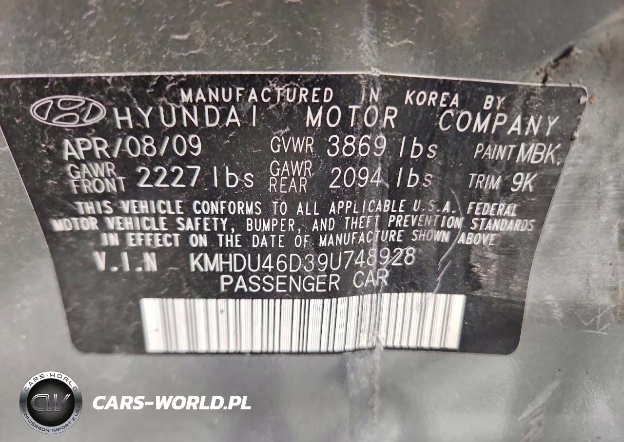 2009 Hyundai Elantra Gls VIN:KMHDU46D39U748928 - 12