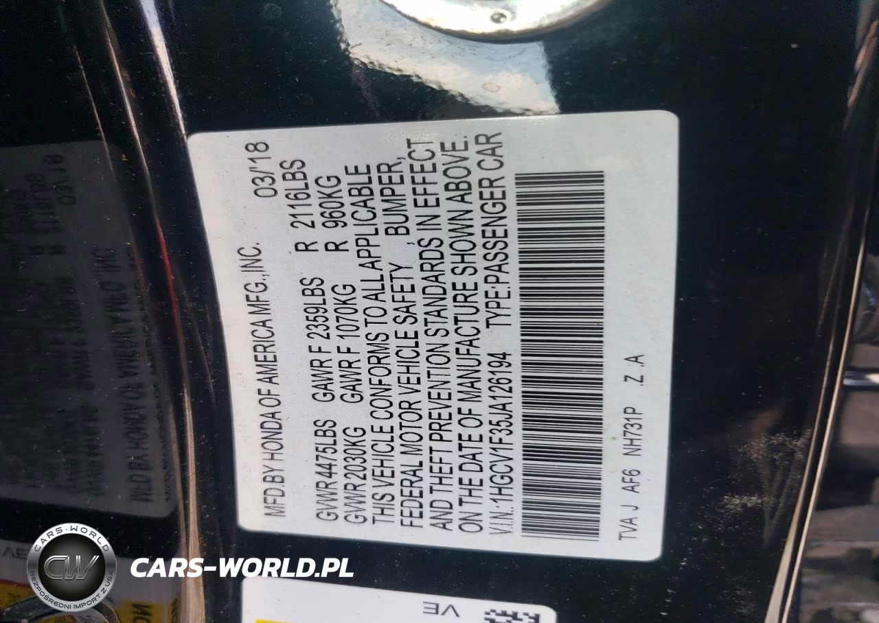 2018 Honda Accord Sport VIN:1HGCV1F35JA126194 - 12