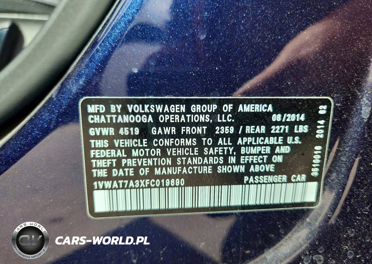 2015 Volkswagen Passat S VIN:1VWAT7A3XFC019690 - 12