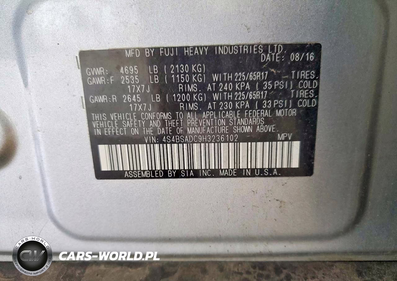 2017 Subaru Outback 2.5I Premium VIN:4S4BSADC9H3236102 - 13