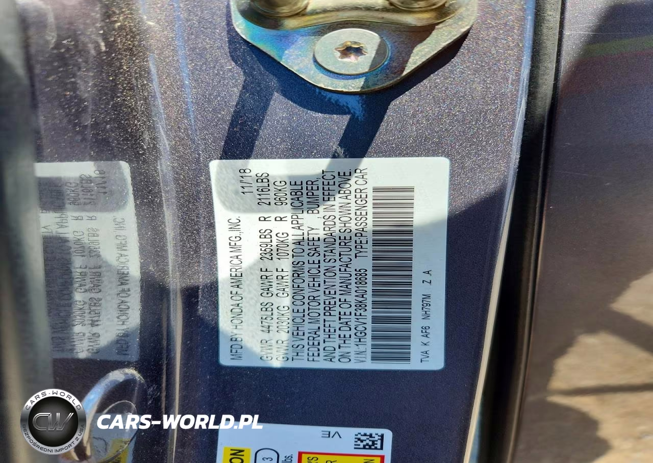 2019 Honda Accord Sport VIN:1HGCV1F38KA018685 - 13