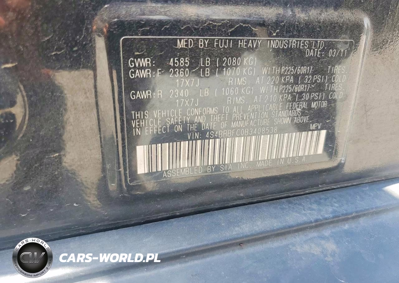 2011 Subaru Outback 2.5I Premium VIN:4S4BRBFC0B3408538 - 14