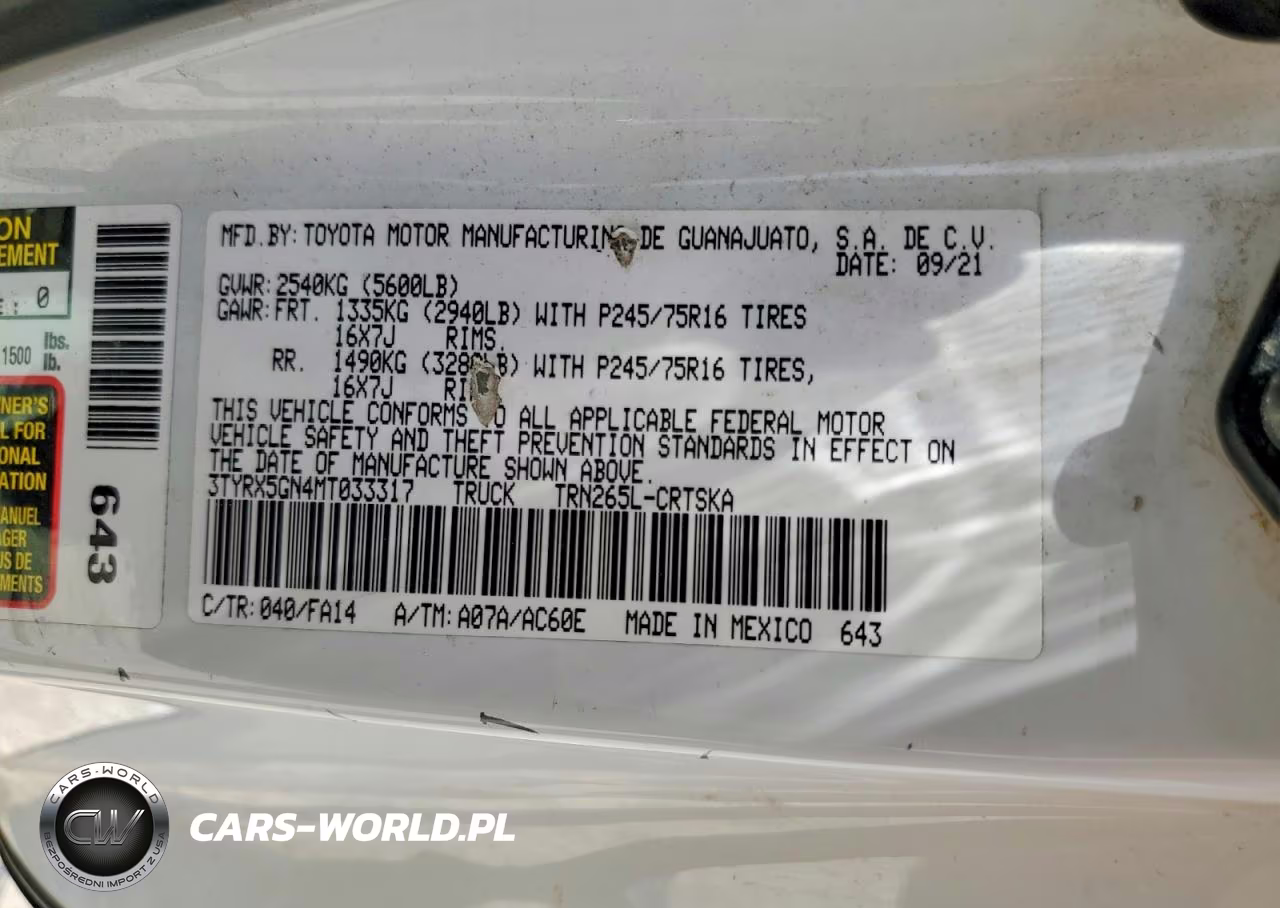 2021 Toyota Tacoma Sr VIN:3TYRX5GN4MT033317 - 13