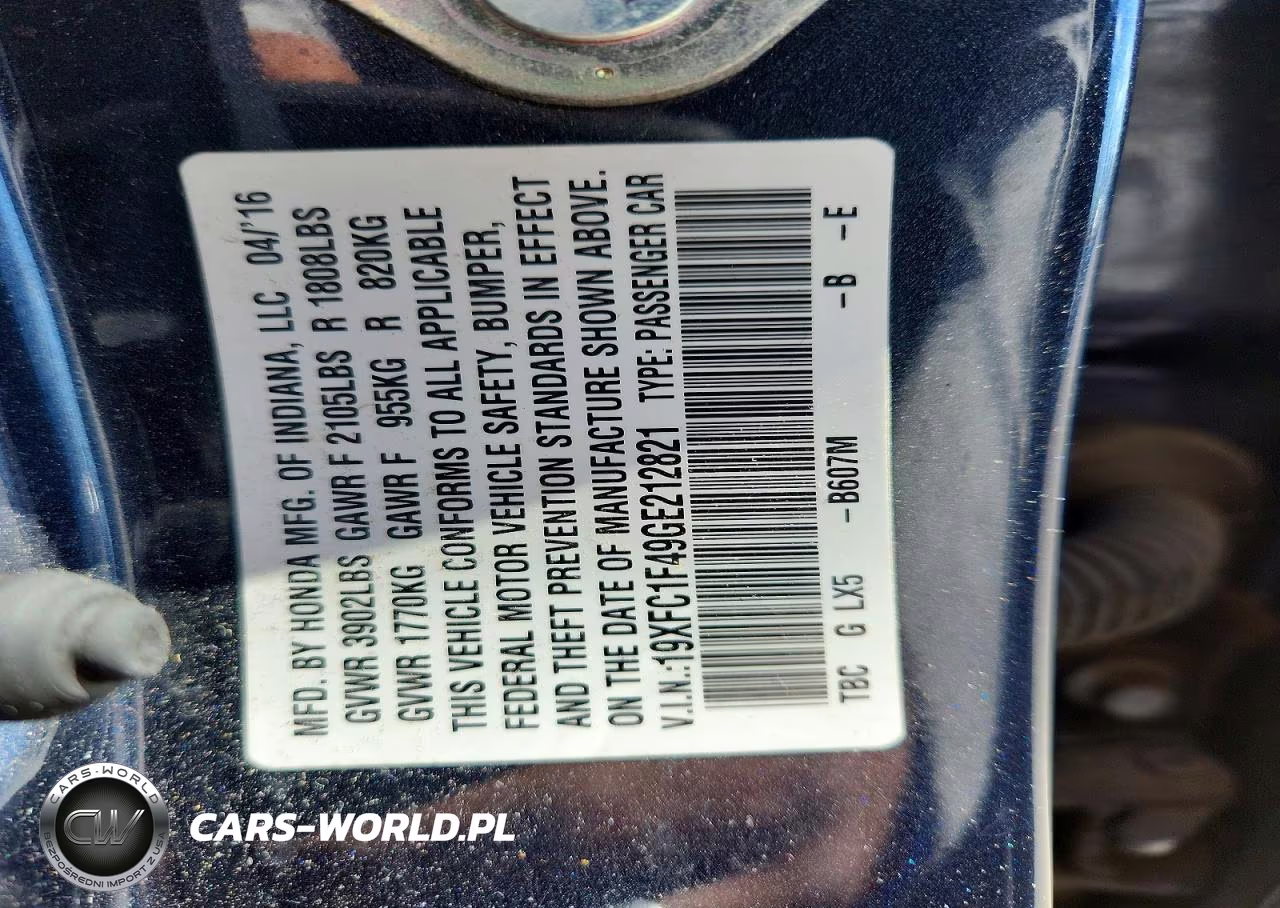 2016 Honda Civic Ex VIN:19XFC1F49GE212821 - 12