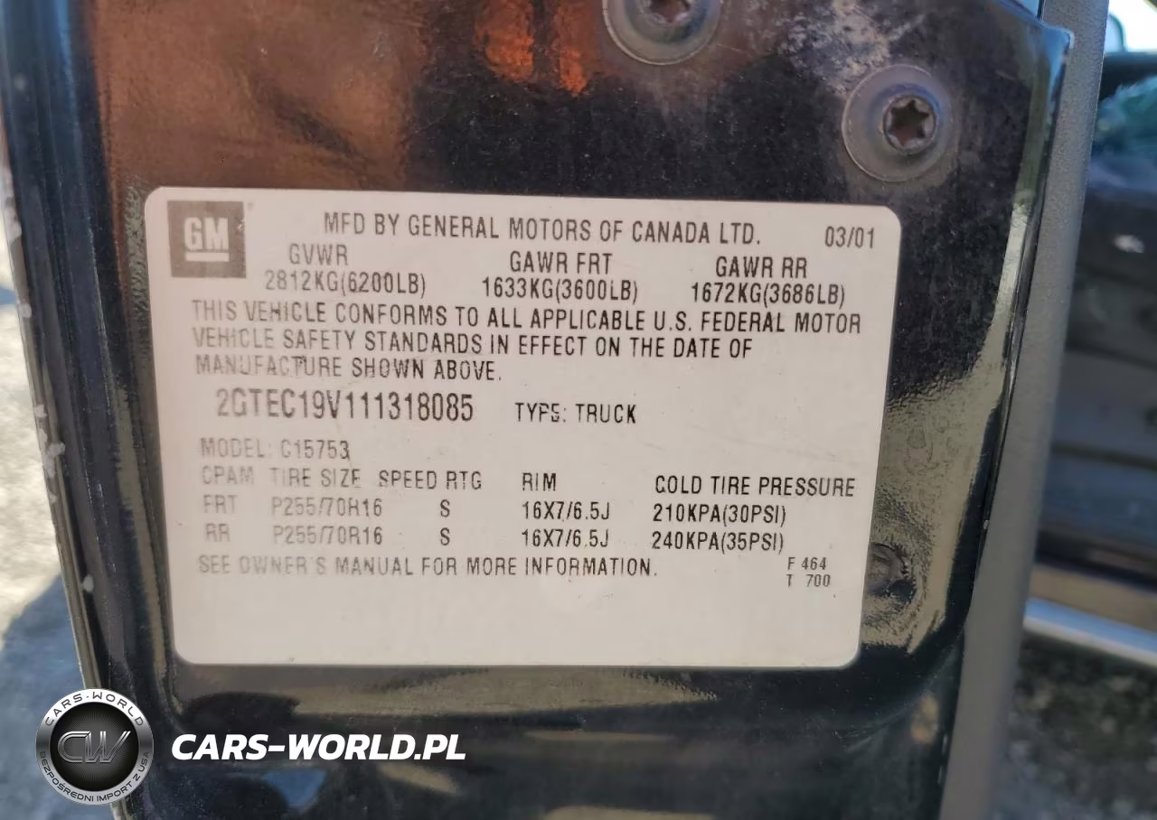 2001 GMC New Sierra C1500 VIN:2GTEC19V111318085 - 12