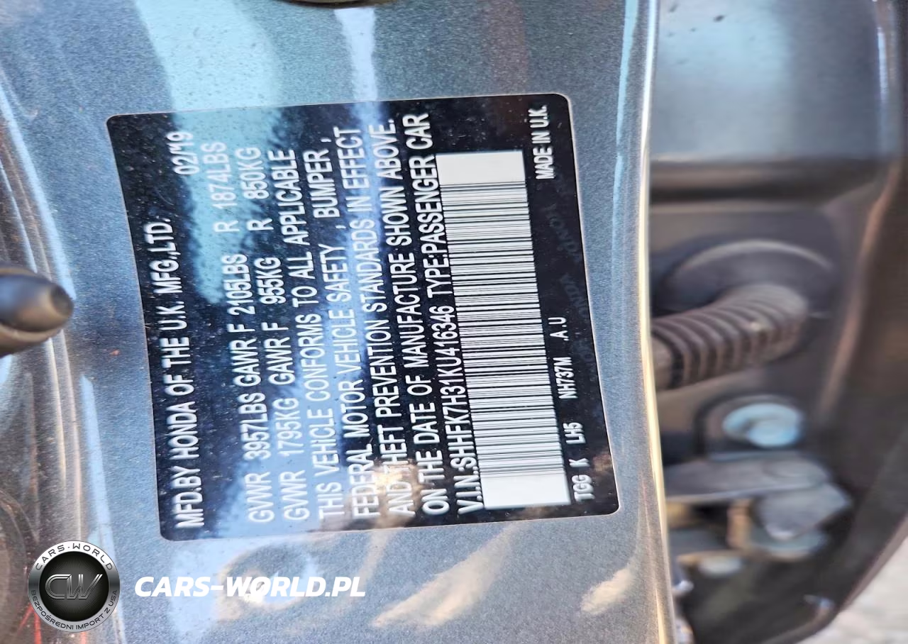 2019 Honda Civic Lx VIN:SHHFK7H31KU416346 - 12