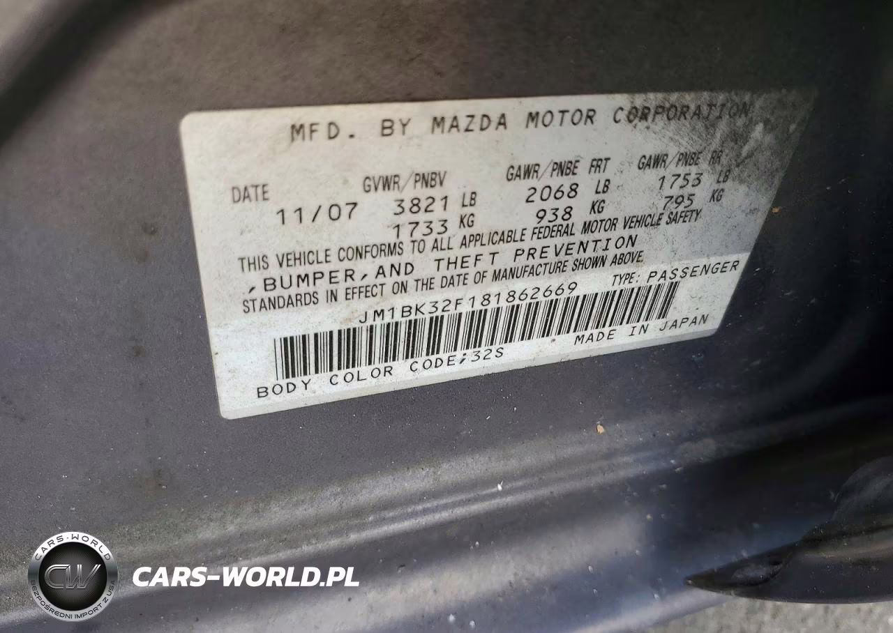 2008 Mazda 3 I VIN:JM1BK32F181862669 - 12