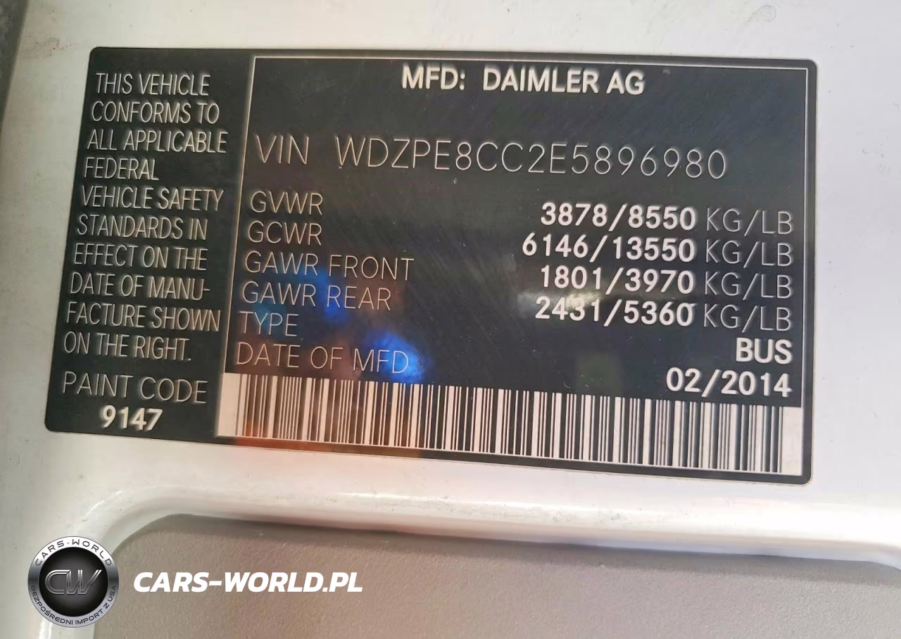 2014 Mercedes-Benz Sprinter 2500 VIN:WDZPE8CC2E5896980 - 12